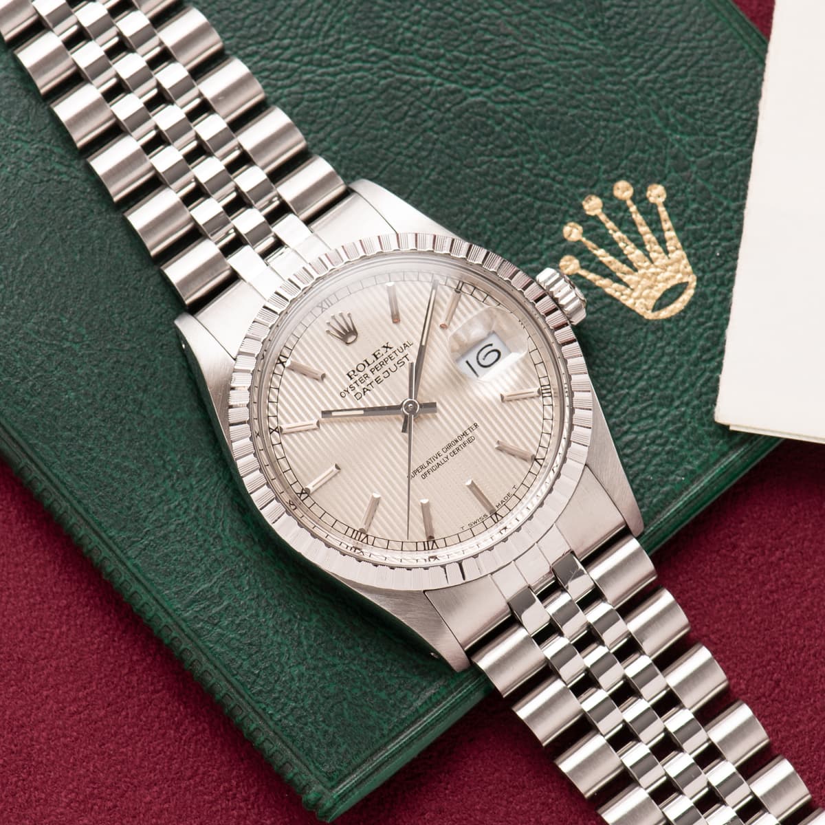 Rolex Oyster Perpetual Datejust — cadran tapisserie silver — Réf. 16030 — 1988